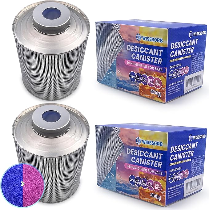 800 Gram Gun Safe Dehumidifier, 2 Pack of 1.77 LBS Rechargeable Dehumidifier Blue to Pink Silica Gel Desiccant Moisture Absorbers, Dehumidifiers for Room, Bedroom, Safe, Closet, Bathroom, Car by Wisesorb