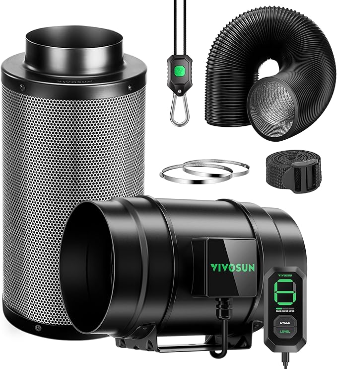 VIVOSUN Smart Air Filtration G8 Kit 8", AeroZesh G8 Inline Duct Fan with E12 Speed Controller, Carbon Filter & 25' Ducting, Cooling & Ventilation System for Grow Tents, Indoor Gardening, Hydroponics by VIVOSUN