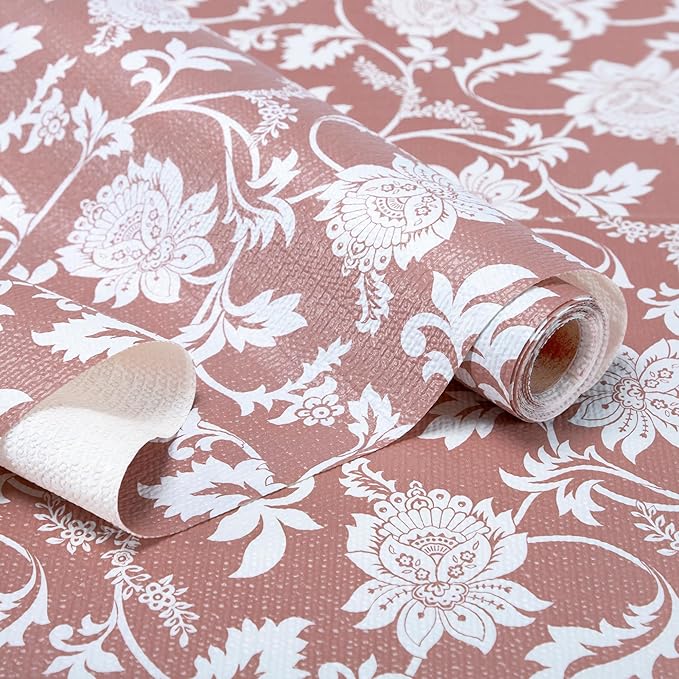 RAY STAR Shelf Liner, Non Adhesive Pink Floral Kitchen Cabinet Liner for Pantry Drawer Vanity, Strong Grip Non Slip, Shelf Liners for Kitchen Cabinets Cupboard 18 Inch x 8 FT (5 Rolls) by RAYSTAR