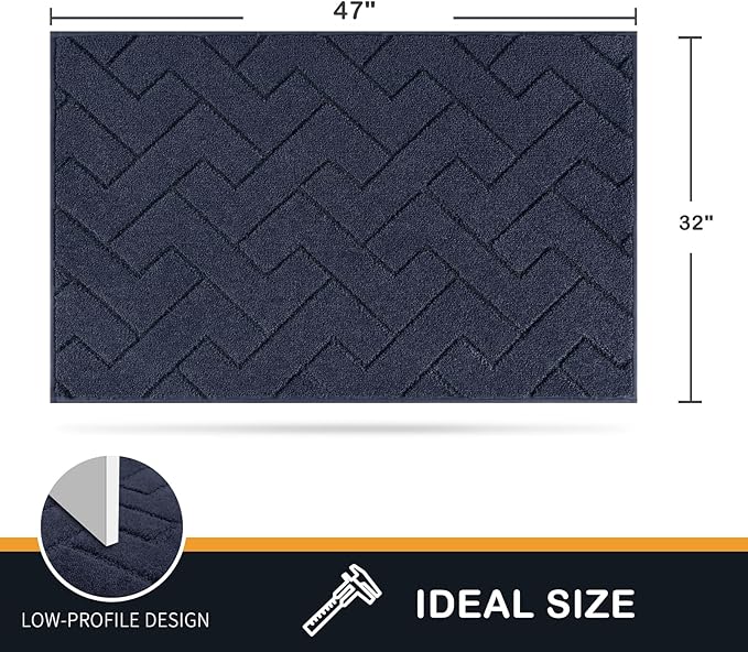 PURRUGS Dirt Trapping Door Mat 32" x 47", Non-Slip Machine Washable Entry Rug, Dog Doormat, Indoor Front Door Mat, Super Absorbent Entryway Rug for Muddy Shoes & Paws, Navy Blue - Image 2