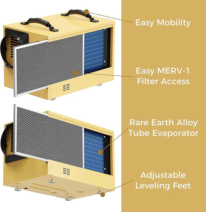 ALORAIR 120 PPD Commercial Dehumidifier, with Drain Hose for Crawl Spaces, Basements, Industry Water Damage Unit, cETL Listed, Compact, Auto Defrost Crawlspaces Dehumidifiers, Gold - Image 5