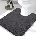 Smiry Luxury Chenille Toilet Rugs U-Shaped 24x20, Soft Absorbent Non-Slip Contour Bathroom Rugs for Toilet, Machine Washable Contoured Bath Mats, Charcoal Grey by Smiry