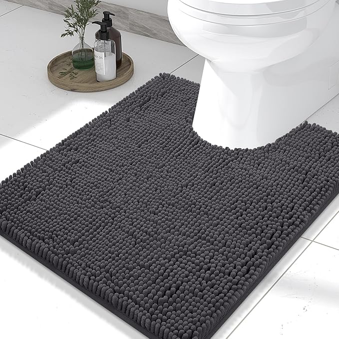 Smiry Luxury Chenille Toilet Rugs U-Shaped 24x20, Soft Absorbent Non-Slip Contour Bathroom Rugs for Toilet, Machine Washable Contoured Bath Mats, Charcoal Grey by Smiry