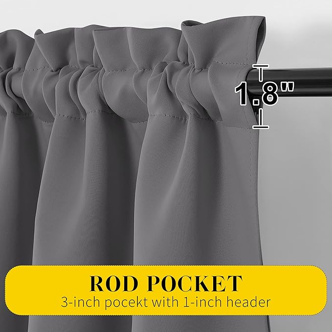 NICETOWN Short Curtains with Attached Valance for Small Window, Thermal Insulated Rod Pocket Room Darkening Curtains for Living Room, 52" Wide x 45" Long, 2 Panels, Grey - Image 3