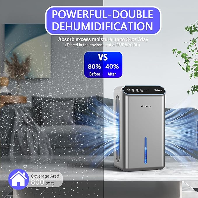 Dehumidifiers for Home (85 OZ Water Tank, 800 sq.ft) Quiet Small Dehumidifier for Basement Bedroom Bathroom with Drain Hose, 3 Gear Timer, Sleep Mode, Auto Shut Off, 7 Color Ambient Light - Image 3