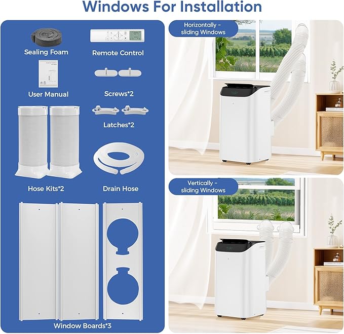 16,000 BTU Inverter Portable Air Conditioner with Remote, Free Stand Cooling Portable AC Unit for Room up to 800 sq.ft, with Dehumidifier & Fan,Dual Hose,Windows Kit,Quiet Sleep Mode(45dB) - Image 9