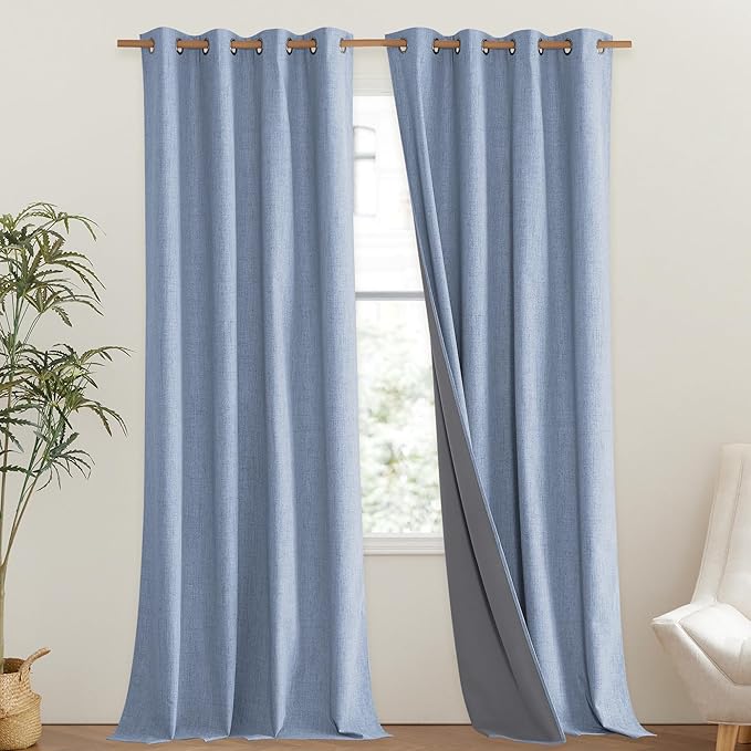 NICETOWN Stone Blue Vintage Linen 100% Blackout Curtains for Living Room, Thermal Insulated Curtains 108" Long, Noise Reducing Window Treatment Drapes for Hall Room, 52" Wide Per Panel, Set of 2 - Image 2