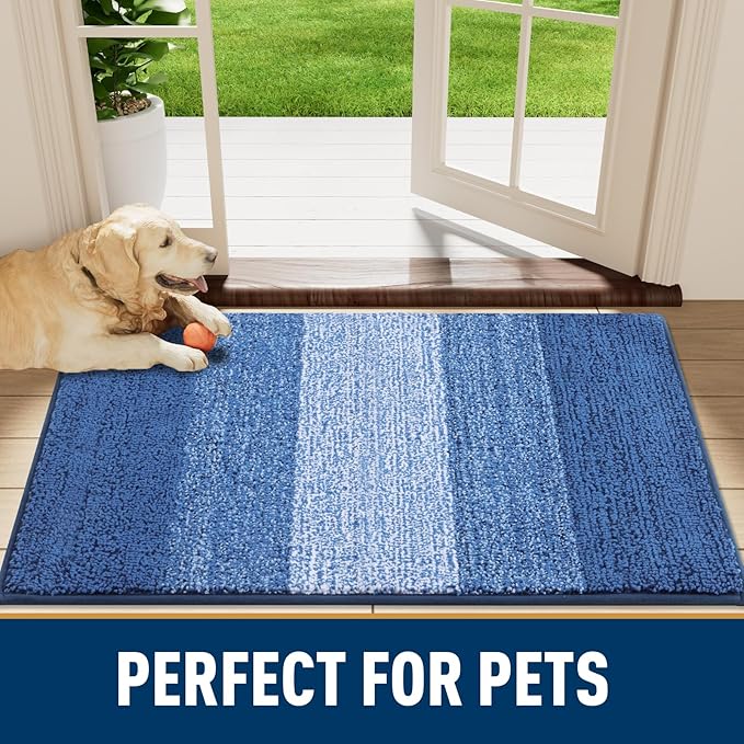 Smiry Dog Door Mat for Muddy Paws, Absorbs Moisture and Dirt, Low-Profile Entryway Mat with Non-Slip Backing, Entry Indoor Outdoor Doormat for Inside Floor (30x17 Inches, Navy Blue, Striped) - Image 7