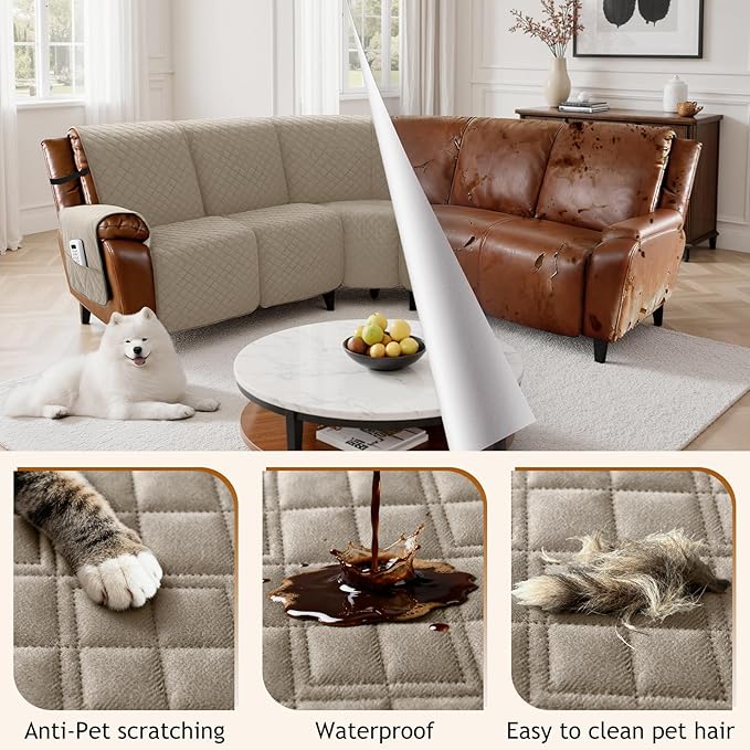Arfntevss Waterproof Recliner Sectional Couch Covers for Reclining Sectional L Shape Sofa Cover Non Slip Washable Recliner L Shaped Slipcover Sets for Dog Furniture Protector (5 Seater, Camel) - Image 6