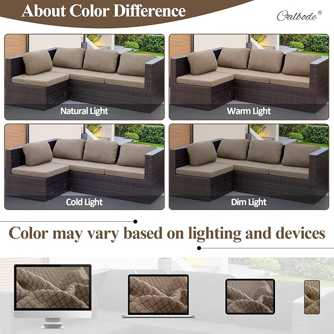 14Pcs Outdoor Stretch Cushion Covers,Waterproof Outdoor Chair Cushion Covers for Patio Furniture, Washable Jacquard Couch Covers Replacement for Patio Furniture(Khaki, Cover Only) - Image 5