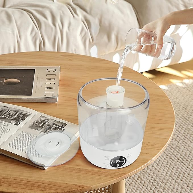 Humidifiers for Bedroom Baby, QWUE Top Fill 3L Humidifier Large Room, Easy to Fill & Clean, 28dB Quiet Cool Mist Air Humidifier for Plants, Home, Nursery, Allergy Relief, Auto Shut-off and BPA-Free - Image 2