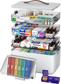 CTIME 4-Tier XL Medicine Organizer with Leather Handle - Portable Pill Case & Empty First Aid Kit for Home, Travel, RV, School, Dorm | Ideal Elderly Gift by CTIME
