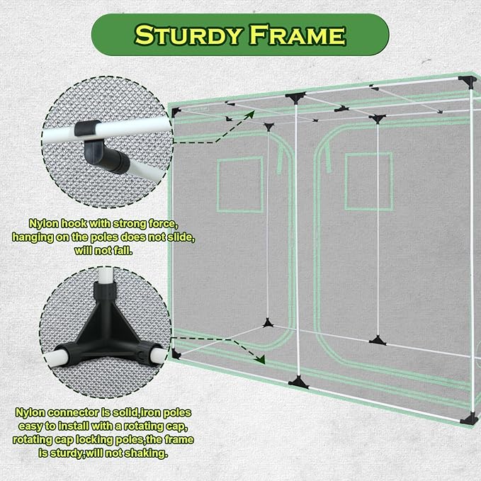 Grow Tent 96"x48"x78" 600D Mylar Hydroponic Indoor Grow Tent with Observation Window, Removable Floor Tray and Tool Bag for Indoor Plant Growing 8x4 - Image 7