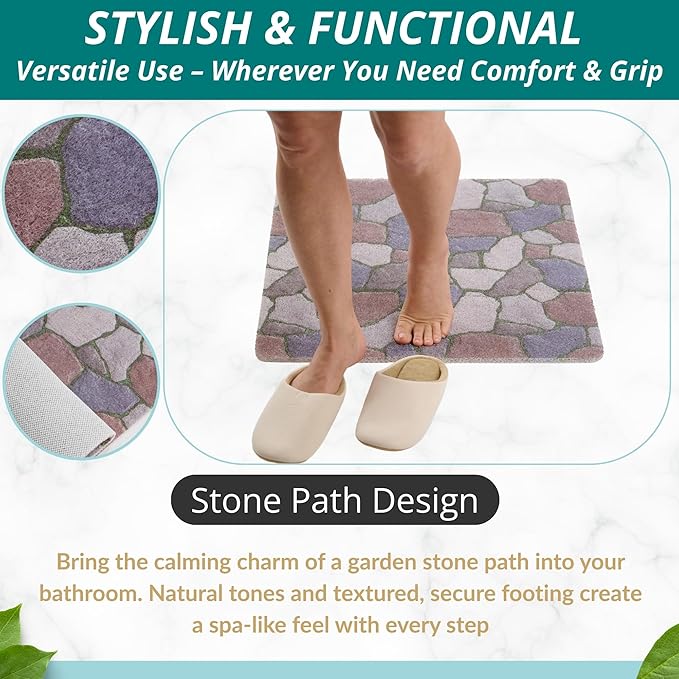 Anti Slip Shower Mat Square - Non Slip Shower Mats for Inside Shower - 24x24 Shower Floor Mat Non Slip - Square Bath Mat for Shower - Secure Loofah Shower Mat No Suction Cups (24x24 Stone Path) - Image 5