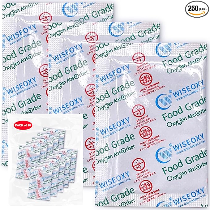 500CC 250 Packs Oxygen Absorbers for Food Storage, Food Grade Oxygen Absorbers, O2 Absorbers Food Grade for Food Storage by Wisesorb