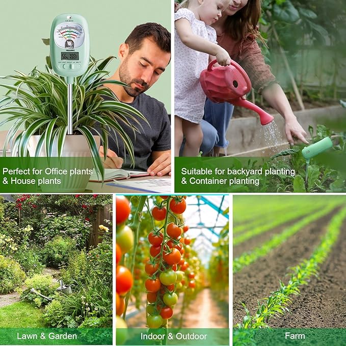 HSLGOVE Soil Test Kit, 7-in-One Soil Moisture Meter/Soil PH Meter/Fertility, Dual Screen Soil Tester w/Digital Soil Temp/Air Temp&Humidity for Plants Gardening,Lawn,Farm Indoor&Outdoor-Blue Green - Image 5
