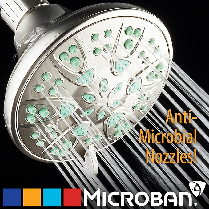 AquaDance Antimicrobial – Anti-Clog High-Pressure 6-Setting Shower Head with Microban Nozzle Protection from Growth of Mold, Mildew & Bacteria for Stronger Shower! 4" Coral Green - Image 5