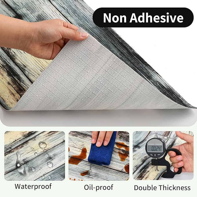 Shelf Liners for Kitchen Cabinets Non Adhesive Drawer Liner 17.5in x 20FT Blue Shiplap Quatrefoil Thickened Shelf Liner Strong Non-Slip Easy to Clean Tool Box Refrigerator with Knife and Tape Measure - Image 4