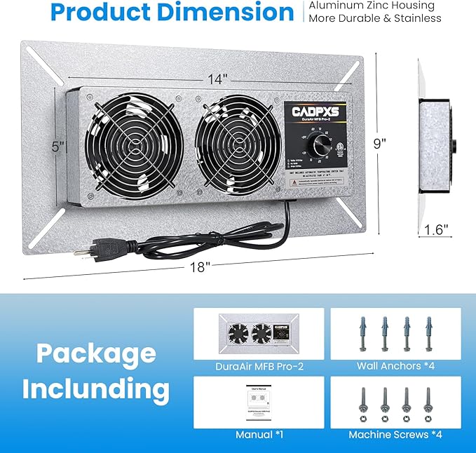 CADPXS Crawlspace Ventilation Fan, Crawlspace Fan Vent with Humidistat, Dehumidistat & Freeze Protection Thermostat, for Crawl Spaces/Basement/Garage/Attic/Hydroponics Grow Tents (220 CFM Air Out) - Image 5