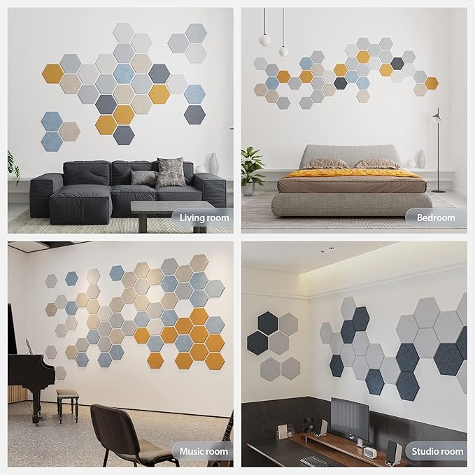 12 Pack Acoustic Panels Self Adhesive Sound Proof Foam, High Density Sound Acoustic Foam Panel, 12X10.23X0.4 Inch Hexagon Wall Panels in Home,Office,Reccording Room,Studio(Snow White) - Image 7