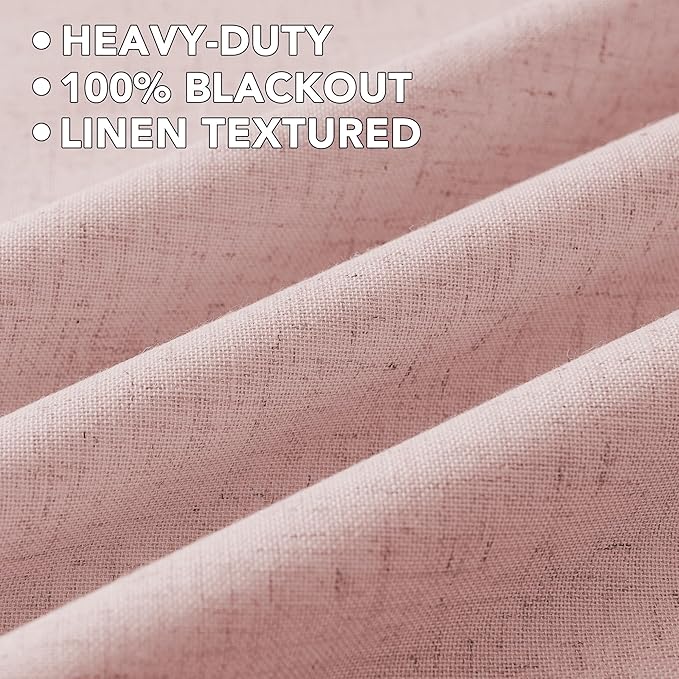 H.VERSAILTEX Linen Curtains 100% Blackout Curtains for Bedroom 54 inch Long Full Light Blocking Nature Linen Blended Window Curtains for Living Room Nickel Grommet (2 Panels, Heathered Baby Pink) - Image 5