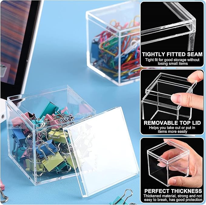 Clear Acrylic Box with Lid, 4 Pack 2.6x2.6x2.6 Inches Clear Decorative Boxes Acrylic Square Cube Storage Container Drawer Organizer for Vanity Jewelry Accessories - Image 3