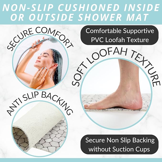 Non Slip Bathtub Mat Shower Mat for Tub - Loofah Bath Mats for Bathroom - 40x16 Bathtub Floor Mat - Textured Anti Slip Bath Mat Without Suction Cups - Secure Mat for Wet Areas (40x16 Pebble) - Image 2