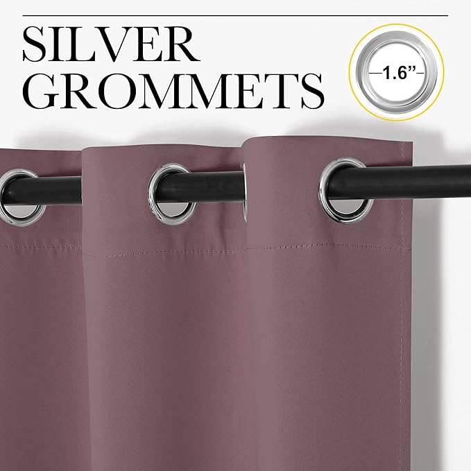 NICETOWN Bedroom Blackout Curtain Panel - (120 inches by 102 inch, Dry Rose, 1 PC) Energy Saving Thermal Insulated Grommet Blackout Drapery for Patio, Room Divider Curtain - Image 2