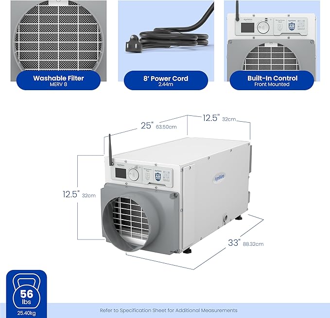 AprilAire E070W Smart Wi-Fi Crawl Space Dehumidifier, 70-Pint Commercial Whole-House Dehumidifier for Basement, Crawlspace & Home up to 2,200 Sq. Ft. with Pump, Drain Hose, Hanging Kit, MERV 11 Filter - Image 14