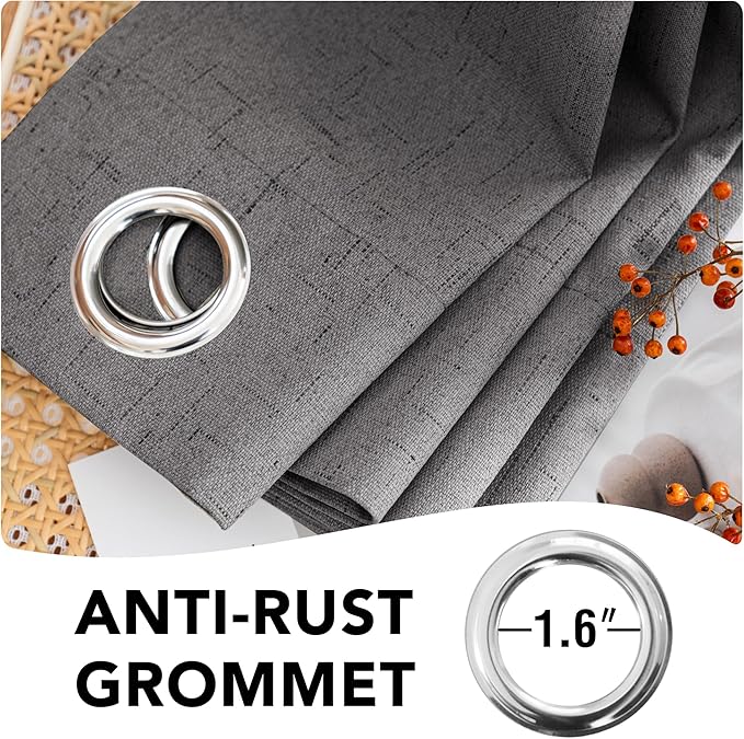 H.VERSAILTEX Linen Blackout Curtains 63 Inches Long 100% Absolutely Blackout Thermal Insulated Textured Linen Look Curtain Draperies Anti-Rust Grommet, Energy Saving with White Liner, 2 Panels, Grey - Image 6