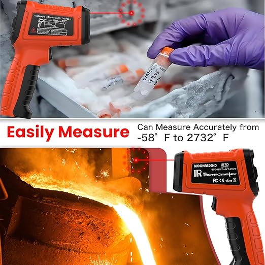 50:1 Infrared Thermometer Gun, -58°F to 2732°F Non-Contact Laser Temperature Gun for Cooking, Pizza Oven, Reptile, Griddle, Digital Temp Gun for HVAC and Industrial Use - Image 9