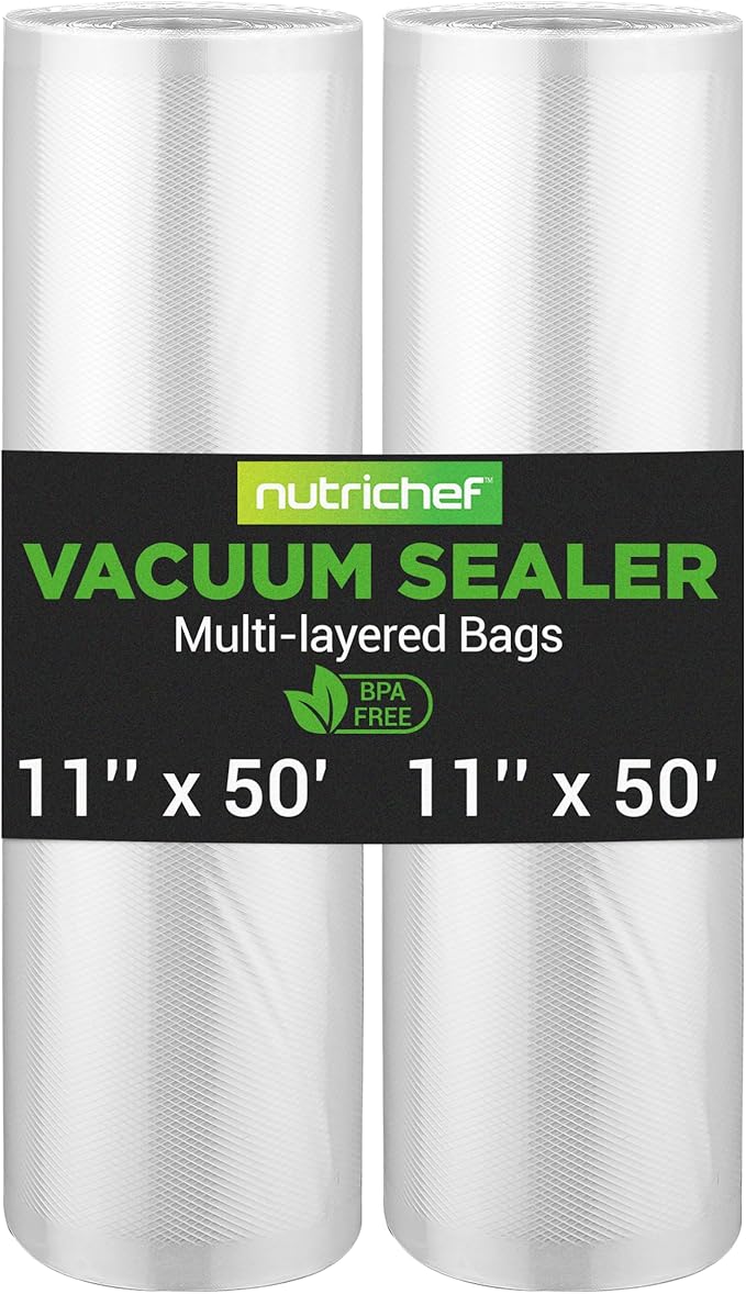 NutriChef Vacuum Sealer Bags 11x50 Rolls 2 pack for Food Saver, Seal a Meal, NutriChef, Weston. Commercial Grade, BPA Free, Heavy Duty, Great for vac storage, Meal Prep or Sous Vide by NutriChef%E2%84%A2Kitchen