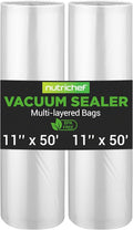 NutriChef Vacuum Sealer Bags 11x50 Rolls 2 pack for Food Saver, Seal a Meal, NutriChef, Weston. Commercial Grade, BPA Free, Heavy Duty, Great for vac storage, Meal Prep or Sous Vide by NutriChef%E2%84%A2Kitchen