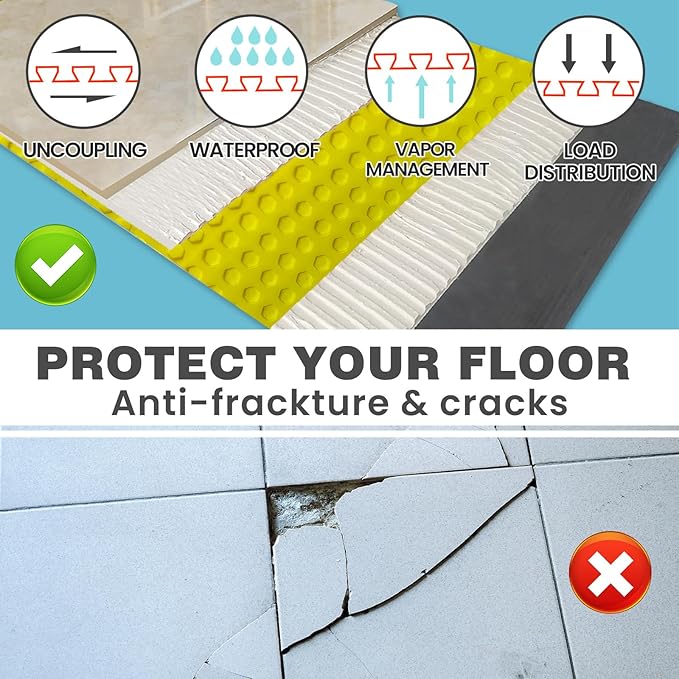 MAXKOSKO 108 Sq.Ft. Uncoupling Membrane for Tile, 1/8''(3mm) Thick Waterproof Heated Flooring Underlayment Mat Tile Crack Prevention for Bathroom Shower Kitchen Basement - Image 5