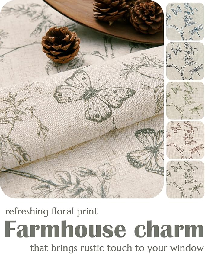 jinchan Floral Linen Curtains for Living Room 84 Inch Length Butterfly Curtain Grey Floral Curtains French Country Farmhouse Curtain Gray Flower PatternedDrapes Window Treatment Set 2 Panels - Image 8
