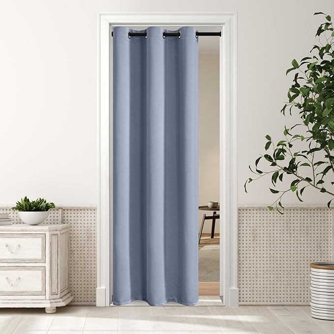 MYSKY HOME Dusty Blue Closet Curtains for Doorway 80 Inch Long Blackout Door Curtain for Living Room Grommet Room Darkening Curtain for Bedroom Thermal Insulated Curtain 1 Curtain Panel, 34 x 80 Inch by MYSKYHOME