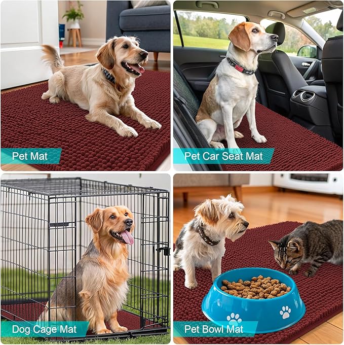 OLANLY Dog Door Mat for Muddy Paws 36x24, Absorbs Moisture and Dirt, Absorbent Non-Slip Washable Doormat, Quick Dry Chenille Mud Mat, Entry Indoor Entryway Carpet for Inside Floor, Caramel Russet - Image 7