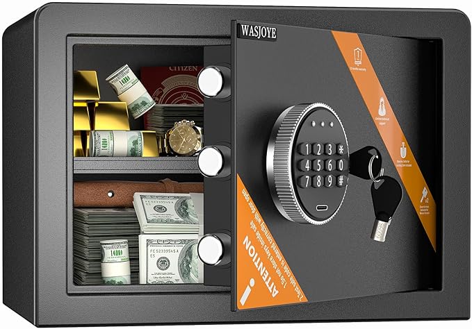 WASJOYE Home Cabinet Safe Box, 1.2 Cu Ft Small Home Safe Box, Cabinet Safe Box with Digital Keypad & Safety Key Lock, Small Security Safe for Home Office Hotel Money Jewelry Medicine Document Storage by WASJOYEUS