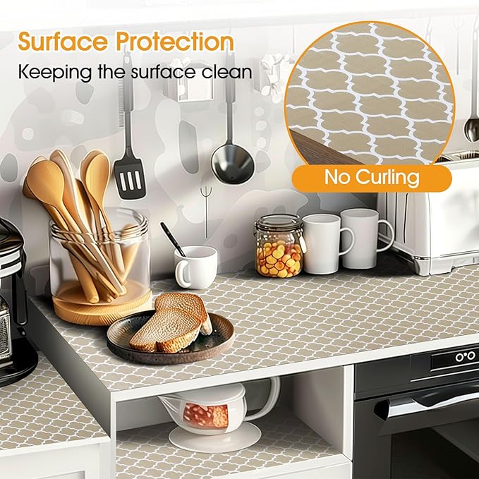 Shelf and Drawer Liner for Kitchen Cabinets Non-Adhesive, Strong Grip Non-Slip Thickened Cabinet Liners for Shelves, Waterproof Mats for Dresser Cupboard, Beige, 12 in x 10 Feet - Image 3