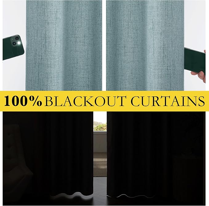 NICETOWN 100% Absolutely Blackout Linen Curtains with Thermal Insulated Liner, Skylark Blue, 62" Wide, 72" Length Energy Saving Curtains for Playroom 2 Panels Set, Vertical Blinds - Image 4