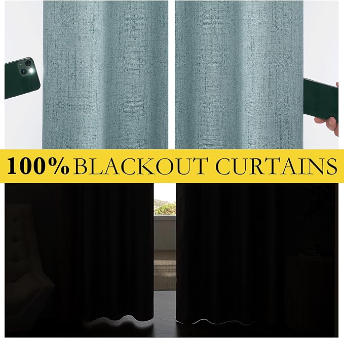 NICETOWN 100% Absolutely Blackout Linen Curtains with Thermal Insulated Liner, Skylark Blue, 42" Wide, 54" Length Energy Saving Curtains for Dining Room 2 Panels Set, Vertical Blinds - Image 4