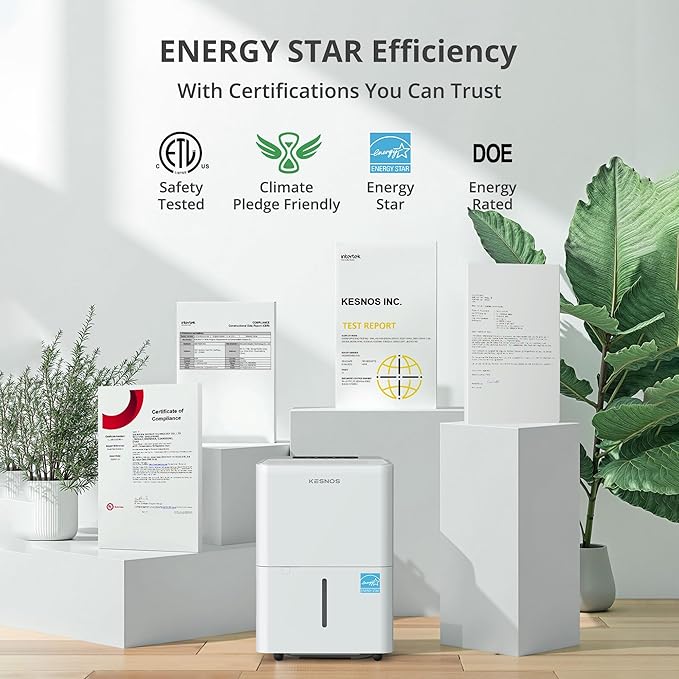 Kesnos 2,500 Sq. Ft. Energy Star 2025 Dehumidifier for Home & Basement, Ideal for Bedroom with Ultra Quiet 36 dB, 0.39-Gallon Water Tank with Drain Hose, 4 Pre-Set Modes, Auto Defrost, Timer - Image 3