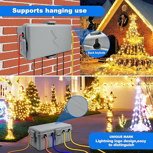 Hrensaw Medium Outdoor Electrical Box(10.6x5.5x4.5inch),IP54 Waterproof Extension Cord Cover w/6 Cable Entry,Weatherproof Connection Box Protect Power Strip,Timer,Plug,Holiday Lights,Grey - Image 6