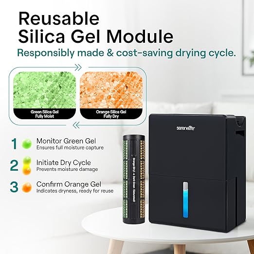 SereneLife Dehumidifiers for Home, 91 Oz Quiet Dehumidifier for Bedroom, Bathroom, Basement with Removable Cylinder For Closet, Timer, Sleep Mode & Smart Humidity Control, Covers 1500 Sq. Ft, Black - Image 5