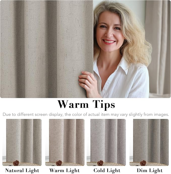 H.VERSAILTEX Linen Blackout Curtains Durable Thick Textured Linen Look 100% Blackout Patio Door Curtain Anti Rust Grommet Extra Wide Sliding Door Curtain Panel, W100 x L108 inch - Stone - Image 6
