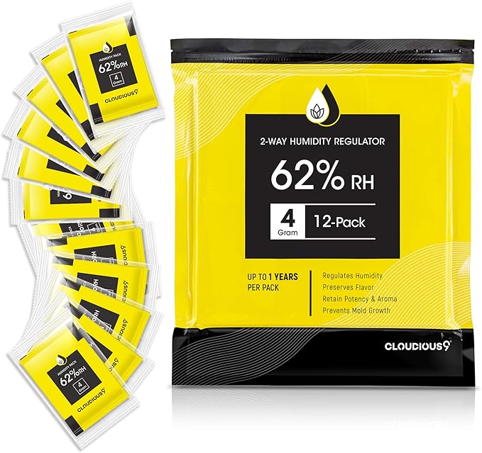 Cloudious9-62% 2-Way Humidity Pack Regulator 4 Gram - 12 Count 4 Gram Pack for Humidors Herb Flower - Individually Sealed Bag – Solution for Convenient Humidification by Cloudious9