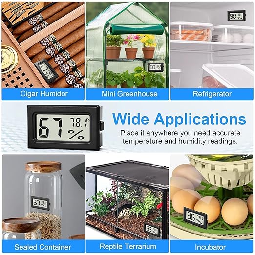 8-Pack Mini Digital Hygrometer Thermometer, Front-View Frame Adhesive for Mason Jar & Reptile Tank, Humidity Monitor for Garden, Greenhouse, Plants, RV, Office, Cellar 12-Month Battery - Image 3