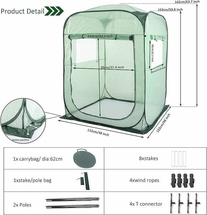Porayhut Pop Up Greenhouse Tent,Portable X-Large Walk-in Flower House ,Indoor Outdoor Gardening Plant Sunshine Room with PE Mesh Cloth Cover for Protecting Plant from Cold Frost & Birds - Image 2