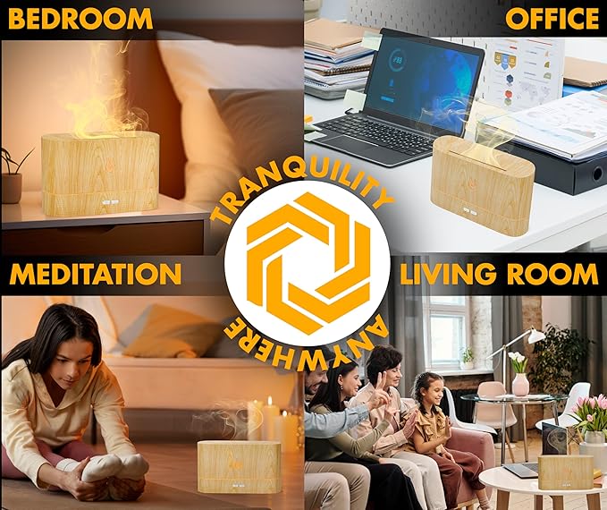 Colorful Aroma Essential Oil Diffuser for Home, Quiet Cool Mist Flame Humidifier for Bedroom with Remote, Fire Flame Diffuser Humidifier with Scent (Light Wood) - Image 4