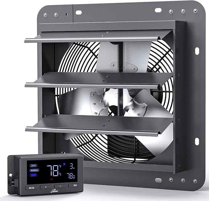 iLIVING 12" Wall Mounted Shutter Exhaust Fan, Automatic Shutter, Temperature and Humidity Controls with Variable Speed, 960 CFM at 1600 RPM DC Motor by iLiving